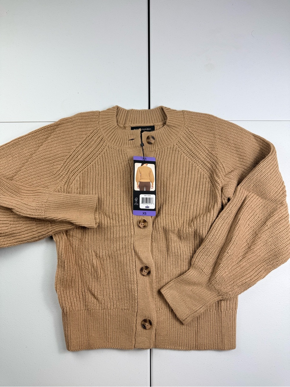 Banana Republic Camel Button-Front Cable Cardigan